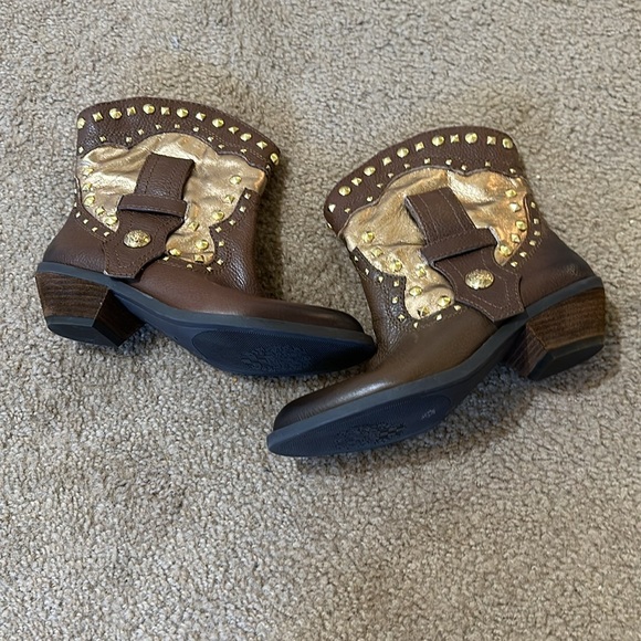 Vince Camuto Madalissa Studded Ankle Cowboy Boots Brown/Gold Latida Design - Picture 2 of 4